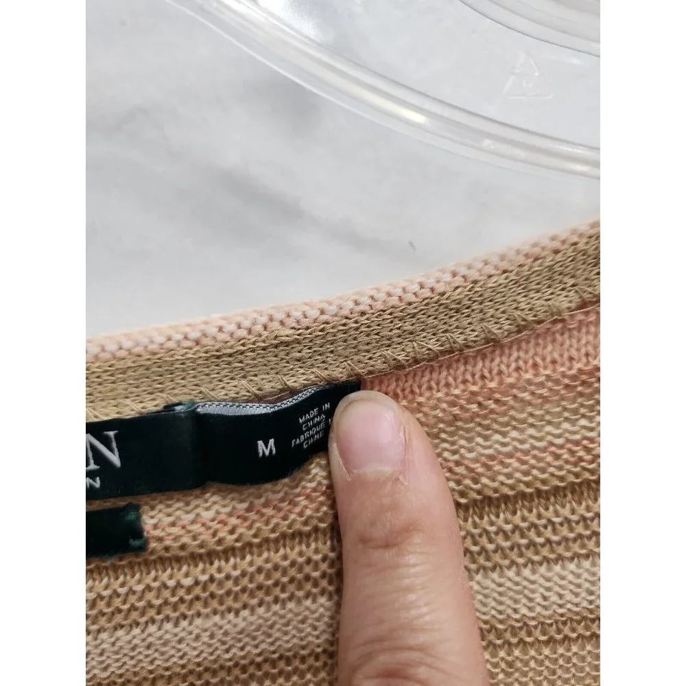 Lauren Ralph Lauren Denim Womens Sweater Medium Beige Linen Blend Striped Tunic - Picture 4 of 8